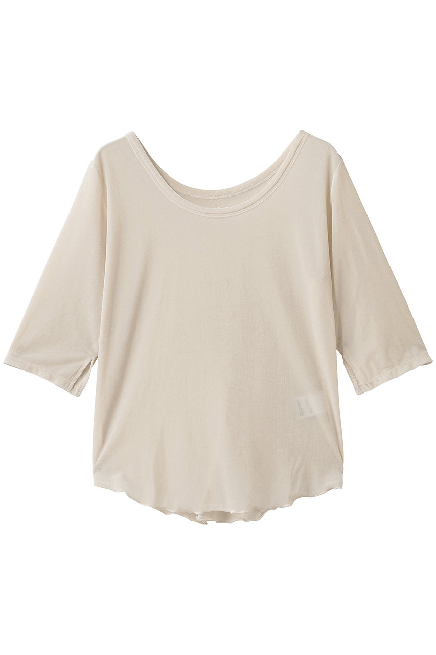 スリードッツ/three dotsのシアーベロア ダブルオープンネックTシャツ(エクリュ/KV1001Y)