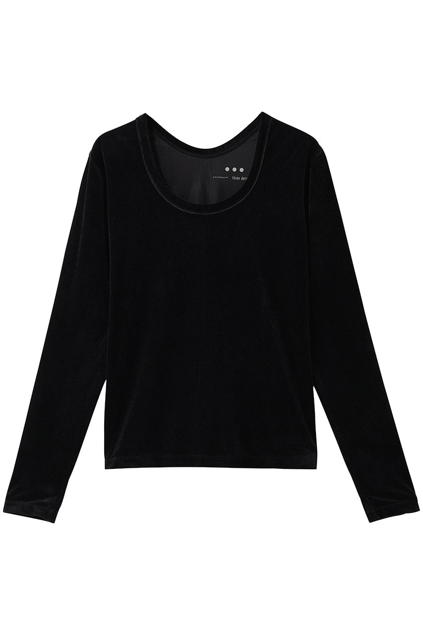 スリードッツ/three dotsのシアーベロア 長袖Tシャツ(ブラック/KV2001Y)