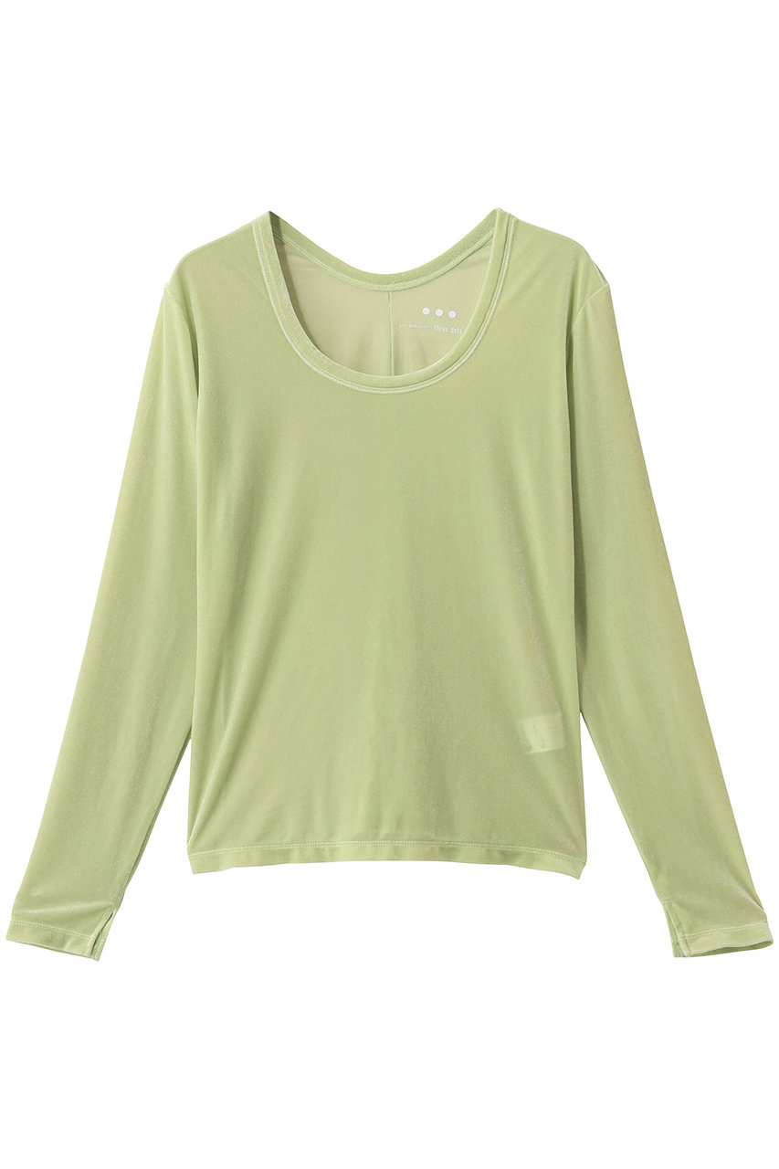 スリードッツ/three dotsのシアーベロア 長袖Tシャツ(グリーン/KV2001Y)