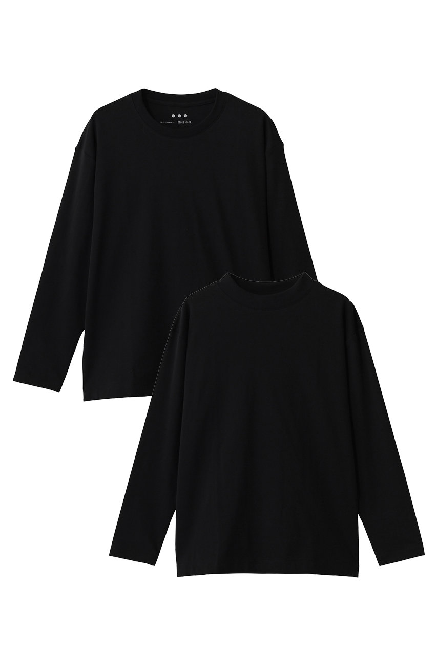 スリードッツ/three dotsの【UNISEX】2パックTシャツ レギュラーフィット長袖(ブラック/PCT2001Y)