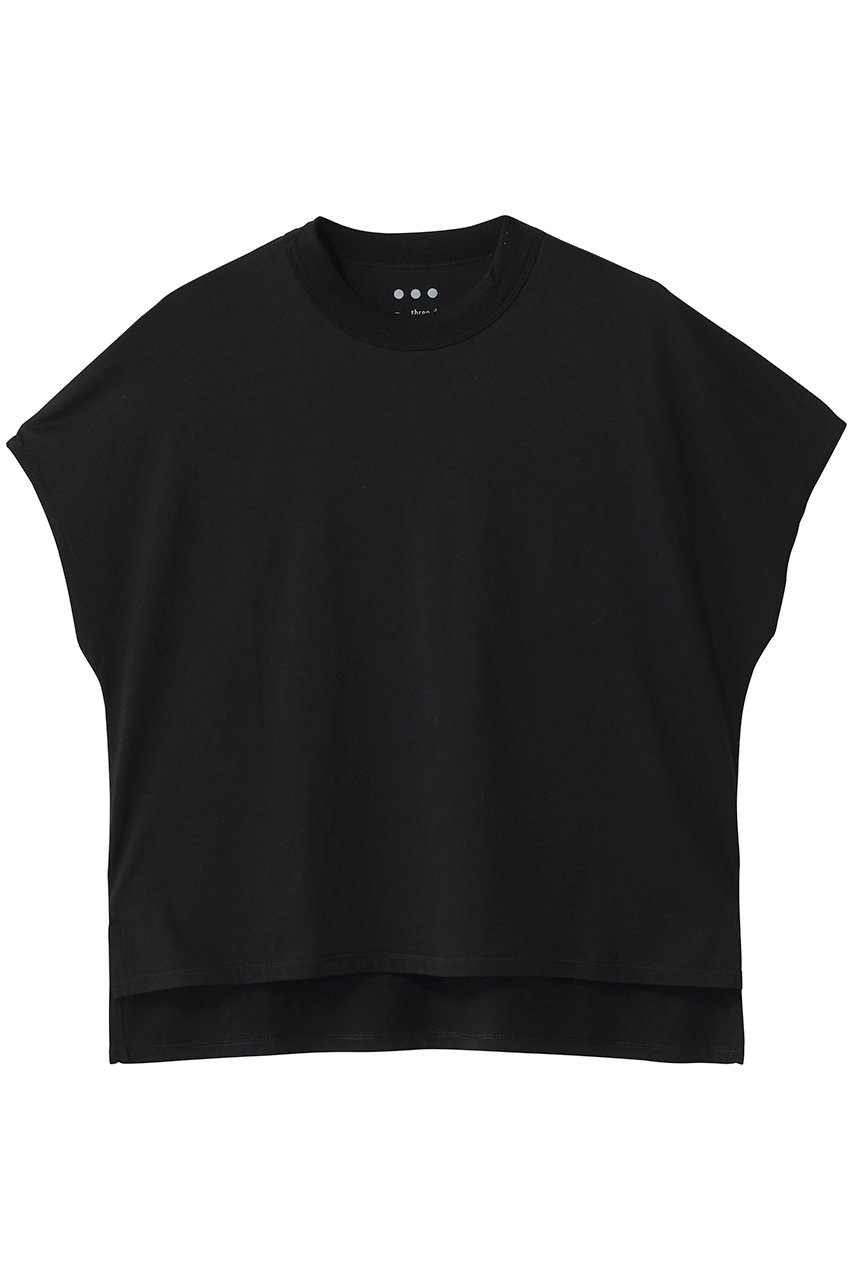 スリードッツ/three dotsのミルキージャージー フレンチスリーブTシャツ(ブラック/MJ1003Y)