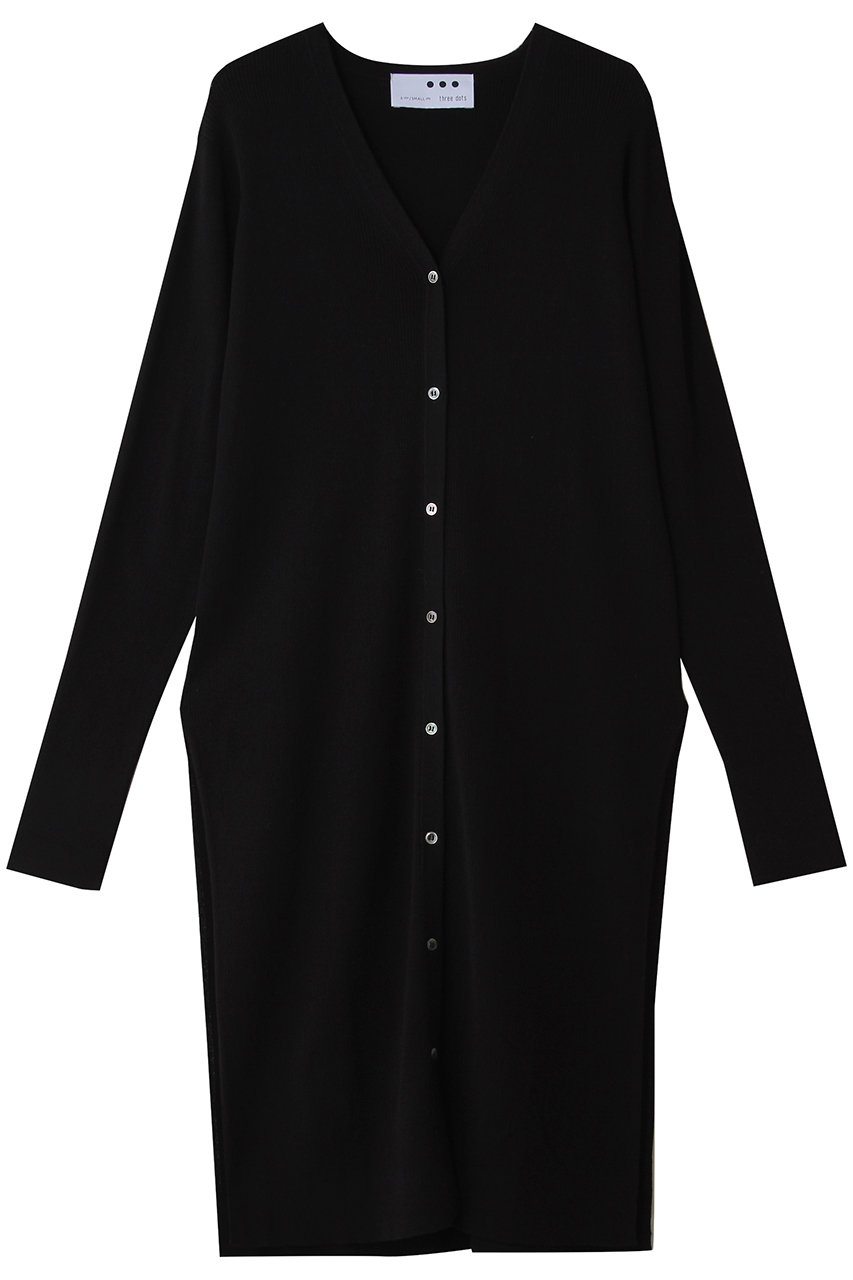 スリードッツ/three dotsのサンディコットン ロングカーディガン(ブラック/NK7001Y)