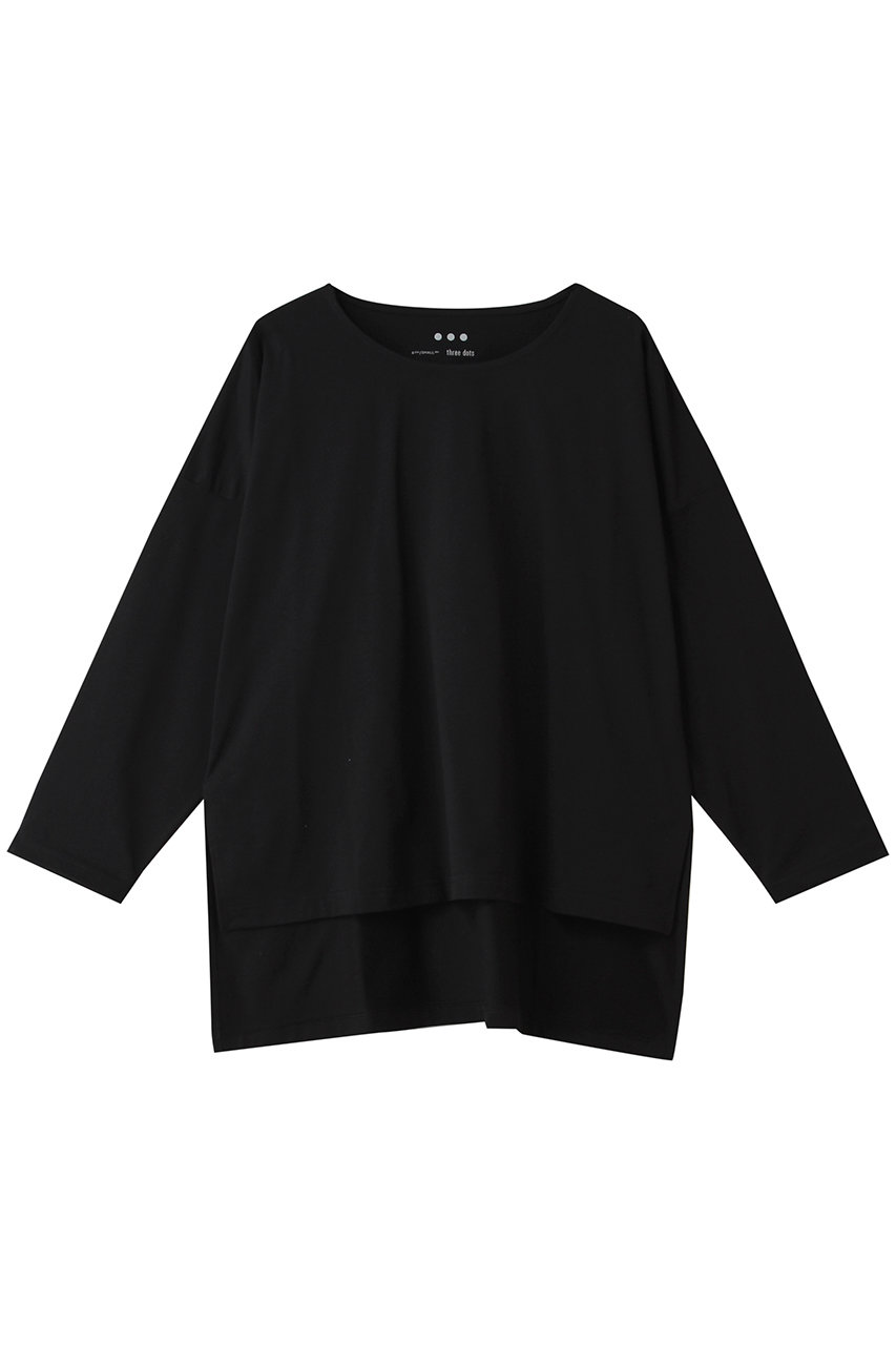 スリードッツ/three dotsのパウダリーコットン 7分袖(ブラック/YJ4003Y)
