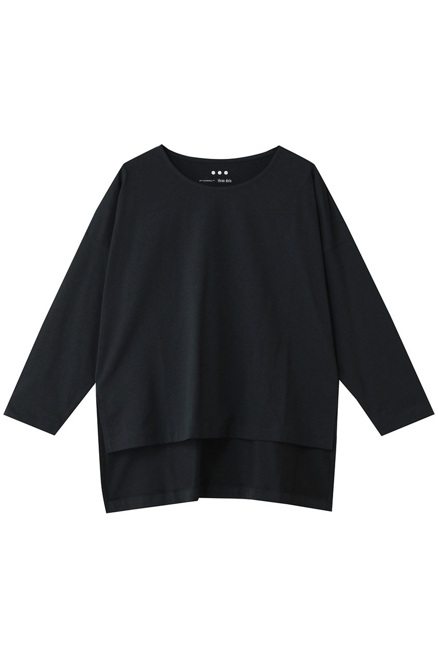 スリードッツ/three dotsのパウダリーコットン 7分袖(ダークネイビー/YJ4003Y)