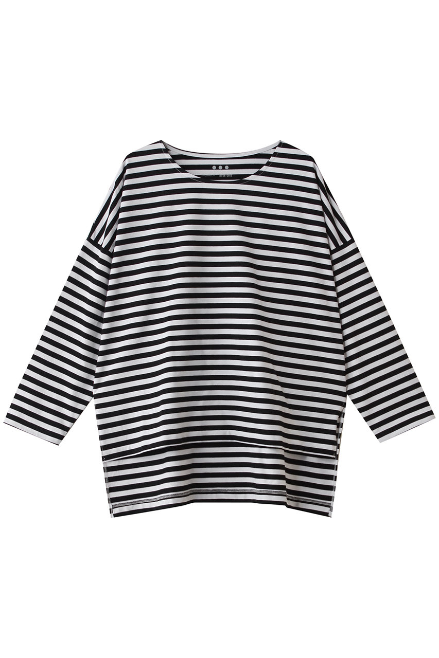 スリードッツ/three dotsのパウダリーコットン 7分袖(ホワイト/ブラック/YJ4003Y)