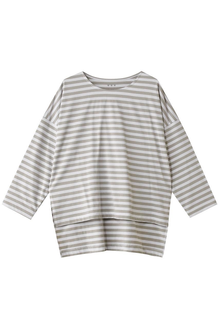 スリードッツ/three dotsのパウダリーコットン 7分袖(ホワイト/ベージュ/YJ4003Y)