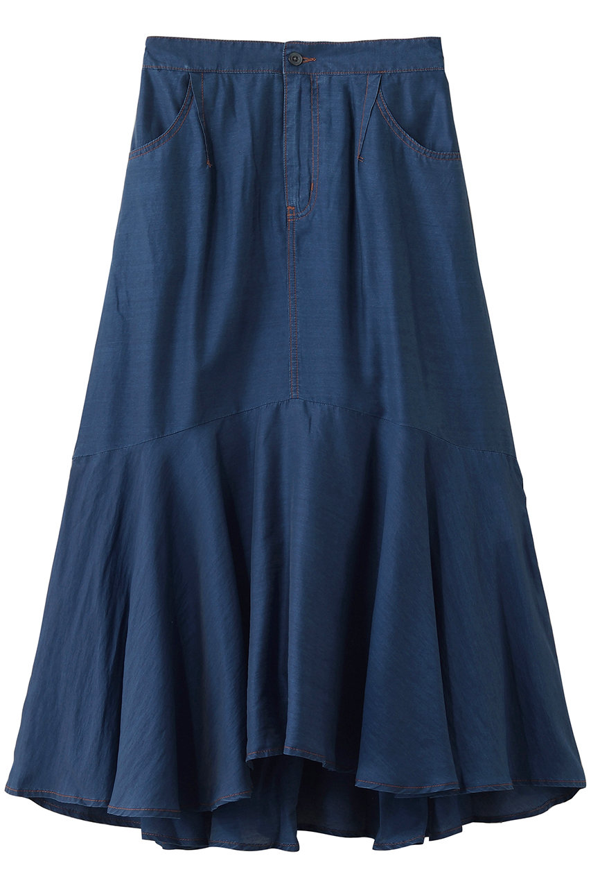 スリードッツ/three dotsのシアー デニムスカート(ブルー/HQ3001Y)