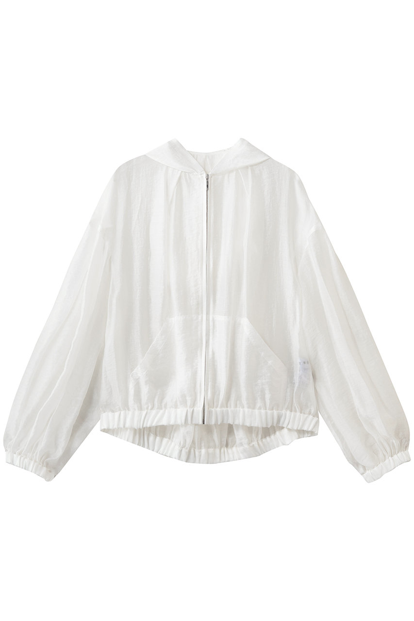 スリードッツ/three dotsのシャイニーシャツ ジップアップフーディ(ホワイト/NE7003Y)