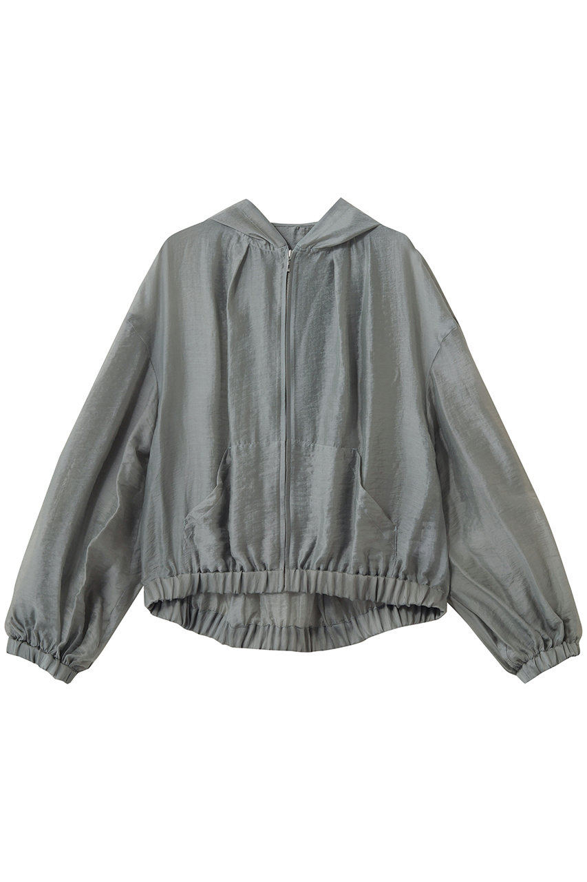 スリードッツ/three dotsのシャイニーシャツ ジップアップフーディ(グレ-/NE7003Y)