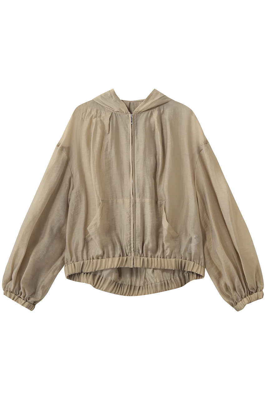 スリードッツ/three dotsのシャイニーシャツ ジップアップフーディ(ベージュ/NE7003Y)