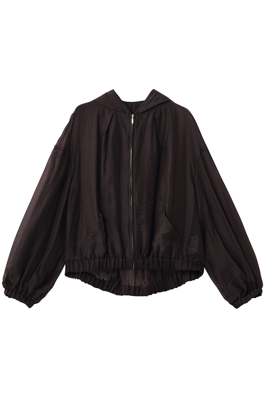 スリードッツ/three dotsのシャイニーシャツ ジップアップフーディ(プラムブラウン/NE7003Y)