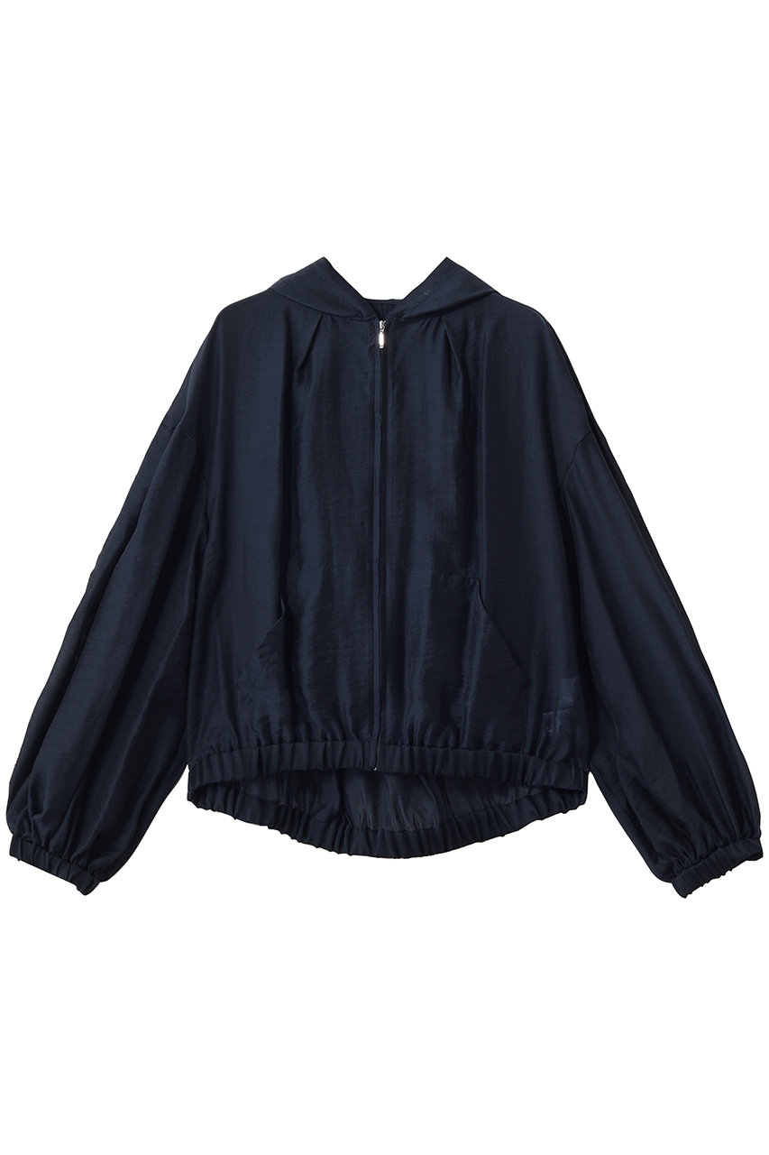 スリードッツ/three dotsのシャイニーシャツ ジップアップフーディ(ネイビー/NE7003Y)