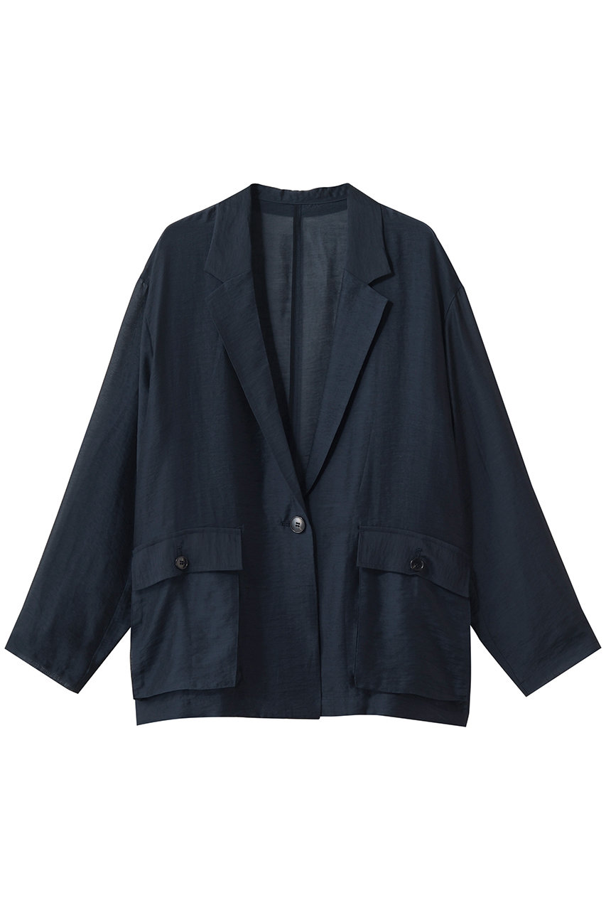 スリードッツ/three dotsのシャイニー シャツジャケット(ネイビー/NE7004Y)