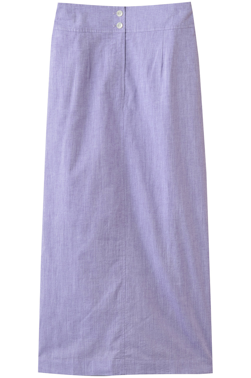 スリードッツ/three dotsのコットンリネン ナロースカート(パープル/LC3002Y)