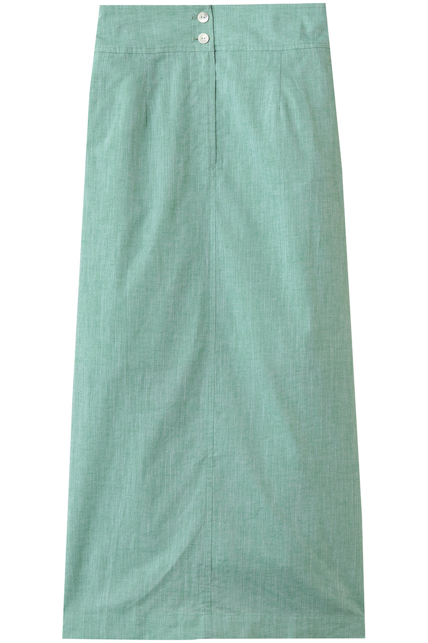 スリードッツ/three dotsのコットンリネン ナロースカート(グリーン/LC3002Y)