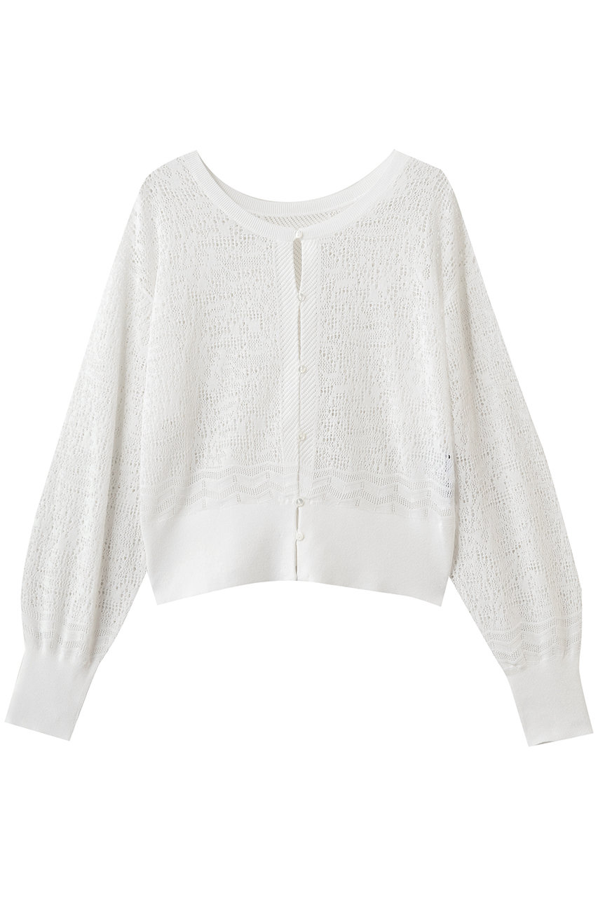 three dots パナマレース 2WAYカーディガン (ホワイト, S) スリードッツ ELLE SHOP