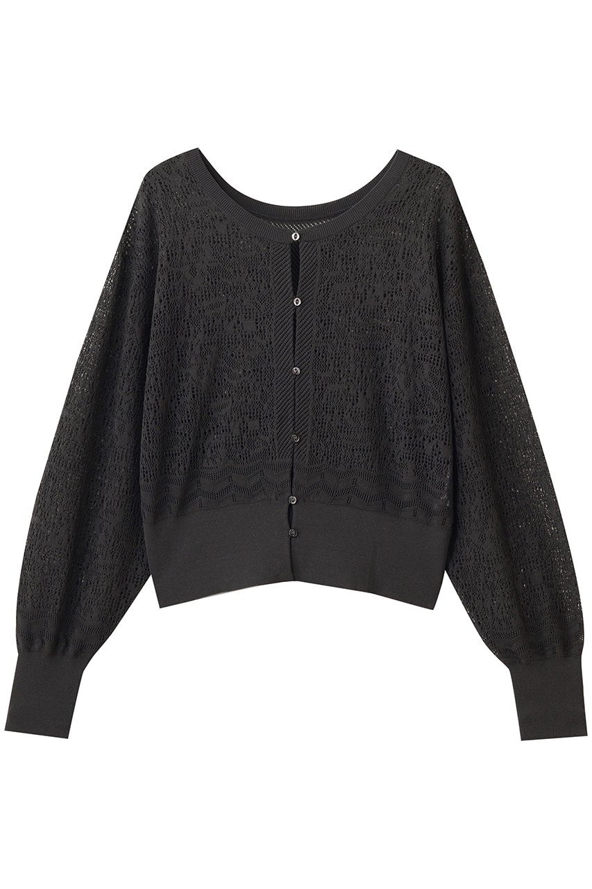 three dots パナマレース 2WAYカーディガン (ブラック, S) スリードッツ ELLE SHOP