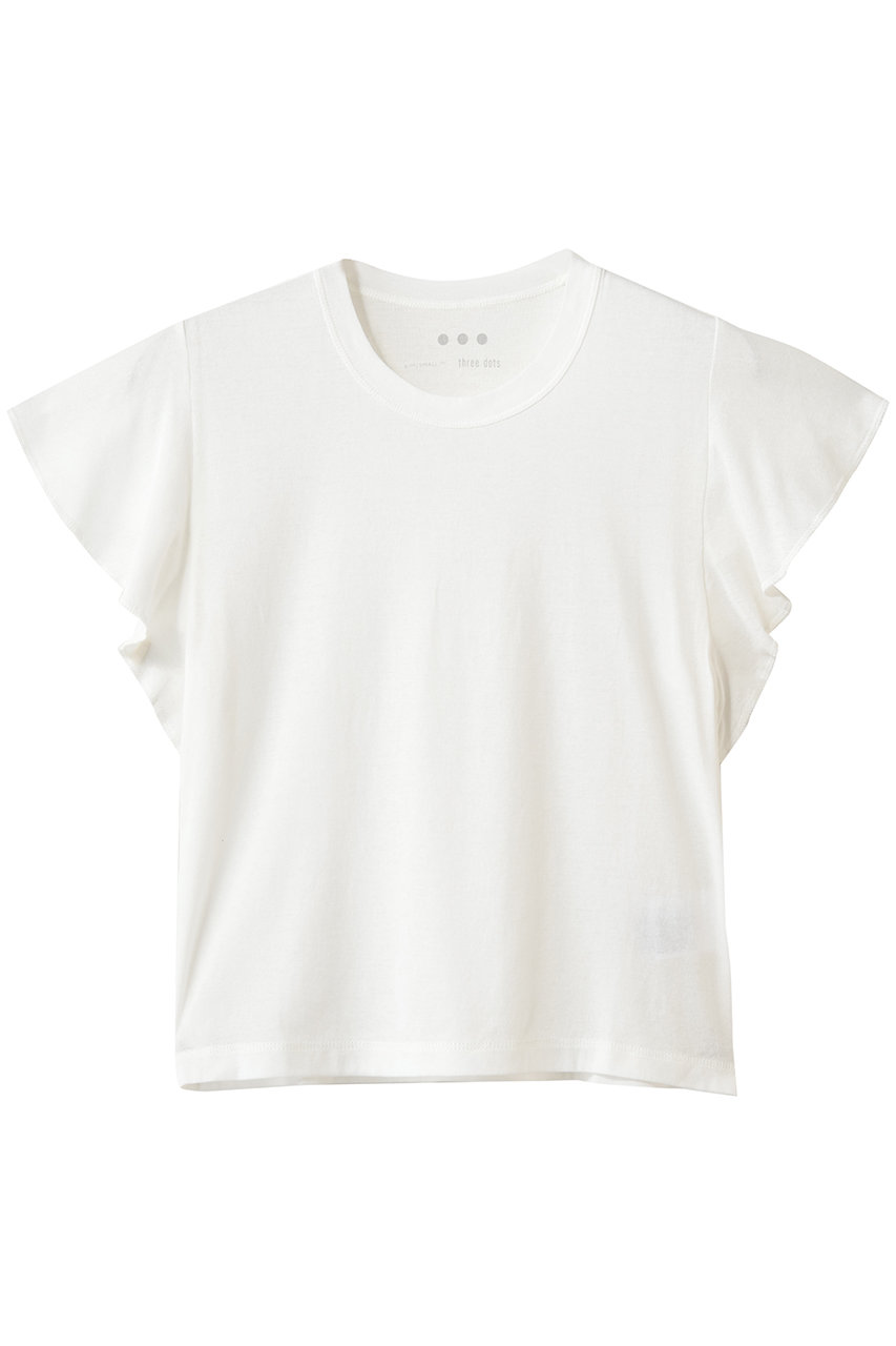スリードッツ/three dotsの80ストレッチコットン ラッフルタンク(ホワイト/BJ0001Y)