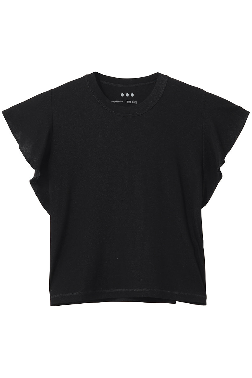 スリードッツ/three dotsの80ストレッチコットン ラッフルタンク(ブラック/BJ0001Y)