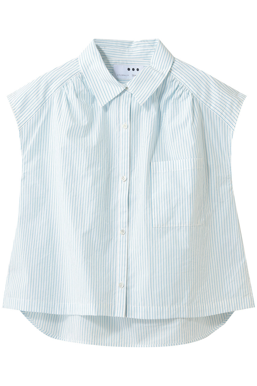 スリードッツ/three dotsのミニストライプ フレンチシャツ(ブルー/CB1002Y)