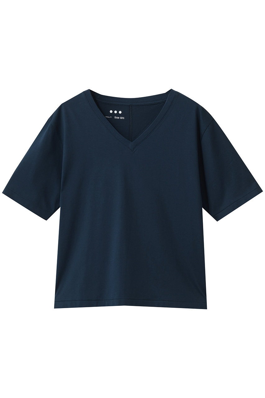 スリードッツ/three dotsのスビン28ジャージー VネックTシャツ(ミッドナイトブルー/VU1002Y)