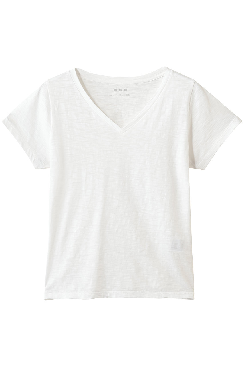 スリードッツ/three dotsのオーガニックスラブ　Vネック(ホワイト/KK1003Y)