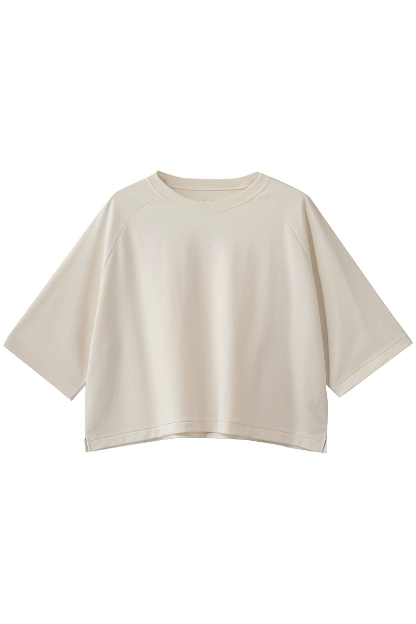 スリードッツ/three dotsのダブルニットスーピマ クロップドTシャツ(エクリュ/DS1002Y)