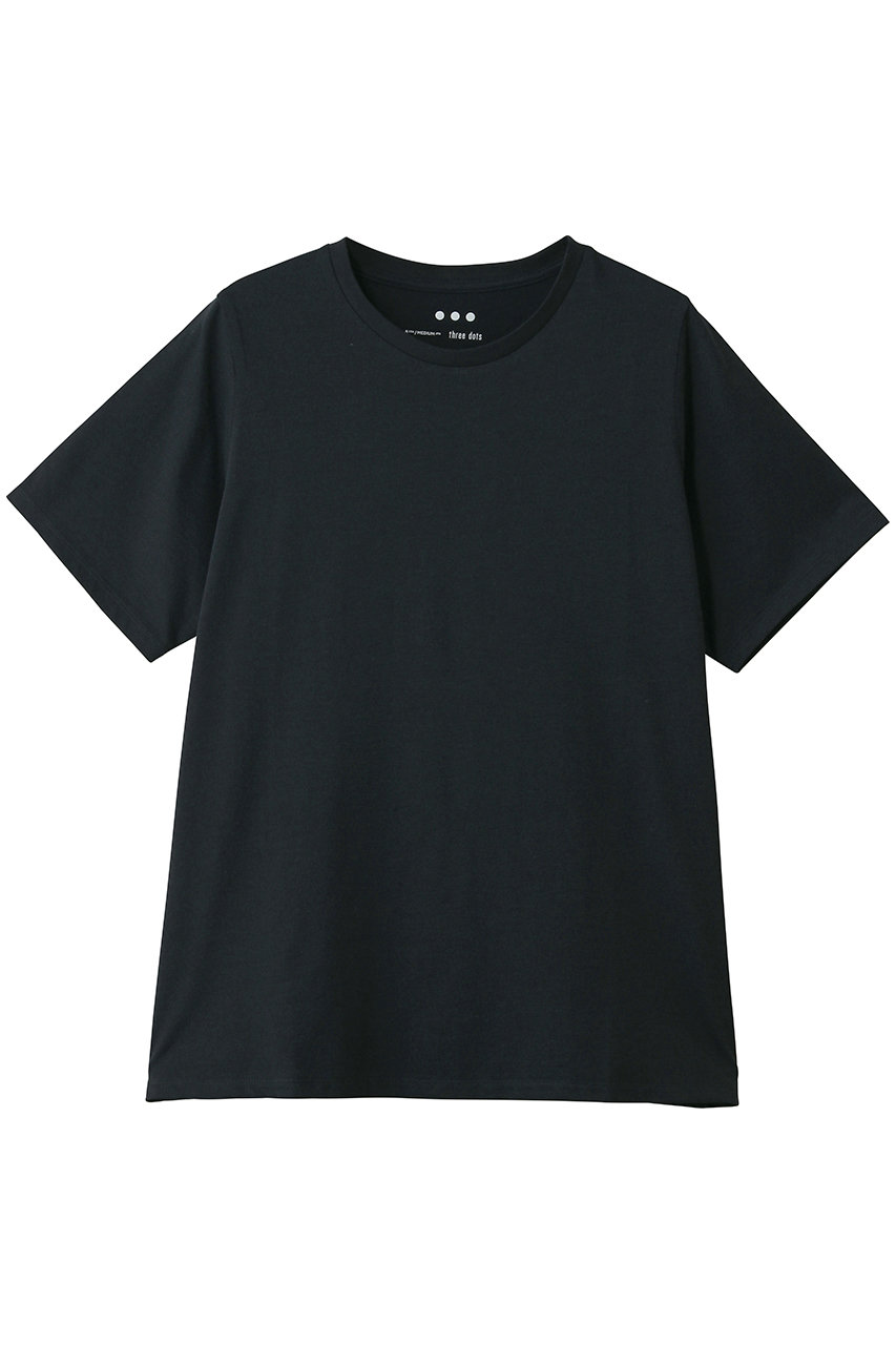 スリードッツ/three dotsのパウダリーコットン ベーシックTシャツ(ダークネイビー/YJ1012Y)