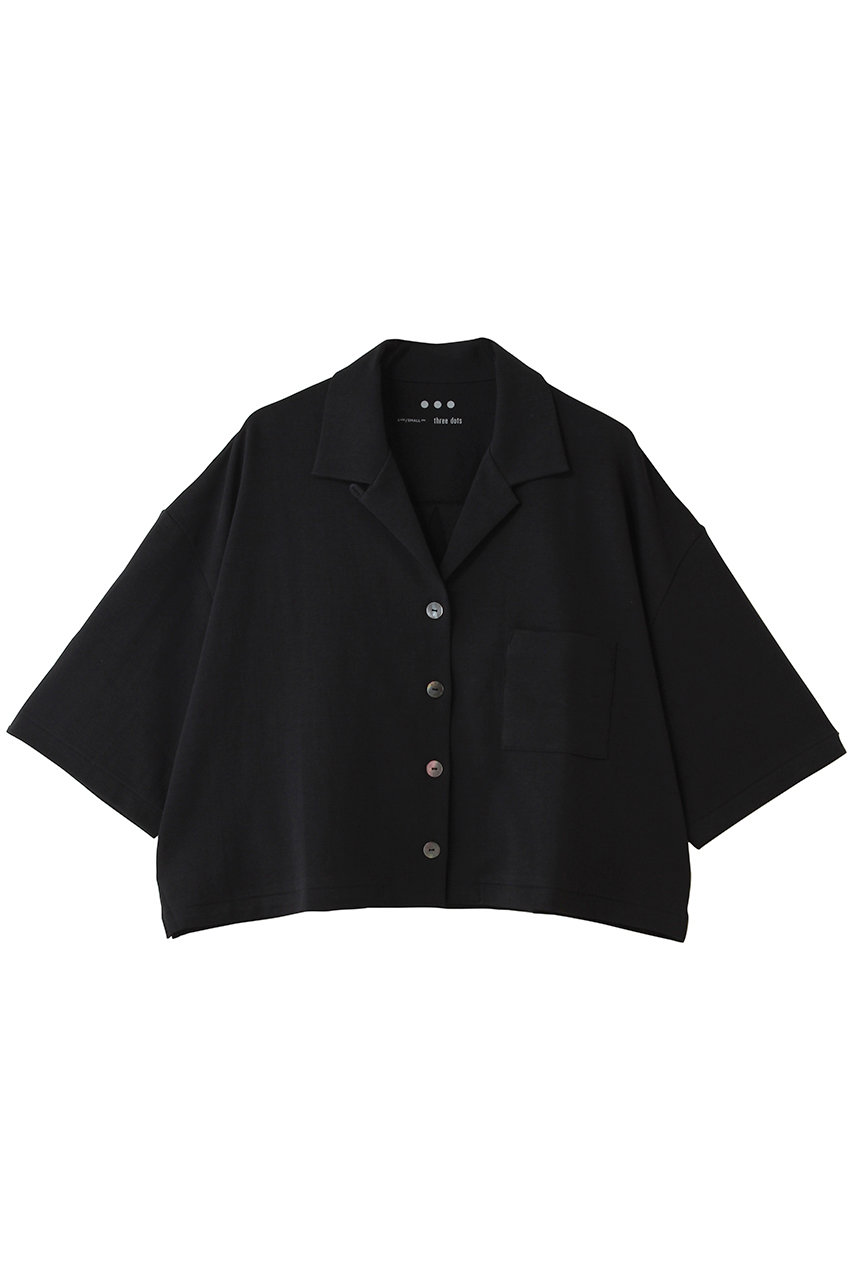 スリードッツ/three dotsのダブルニットスーピマ クロップドシャツ(ブラック/DS7002Y)