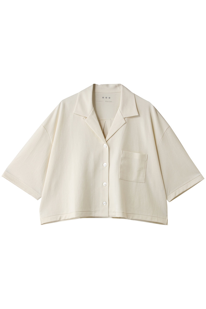 スリードッツ/three dotsのダブルニットスーピマ クロップドシャツ(エクリュ/DS7002Y)