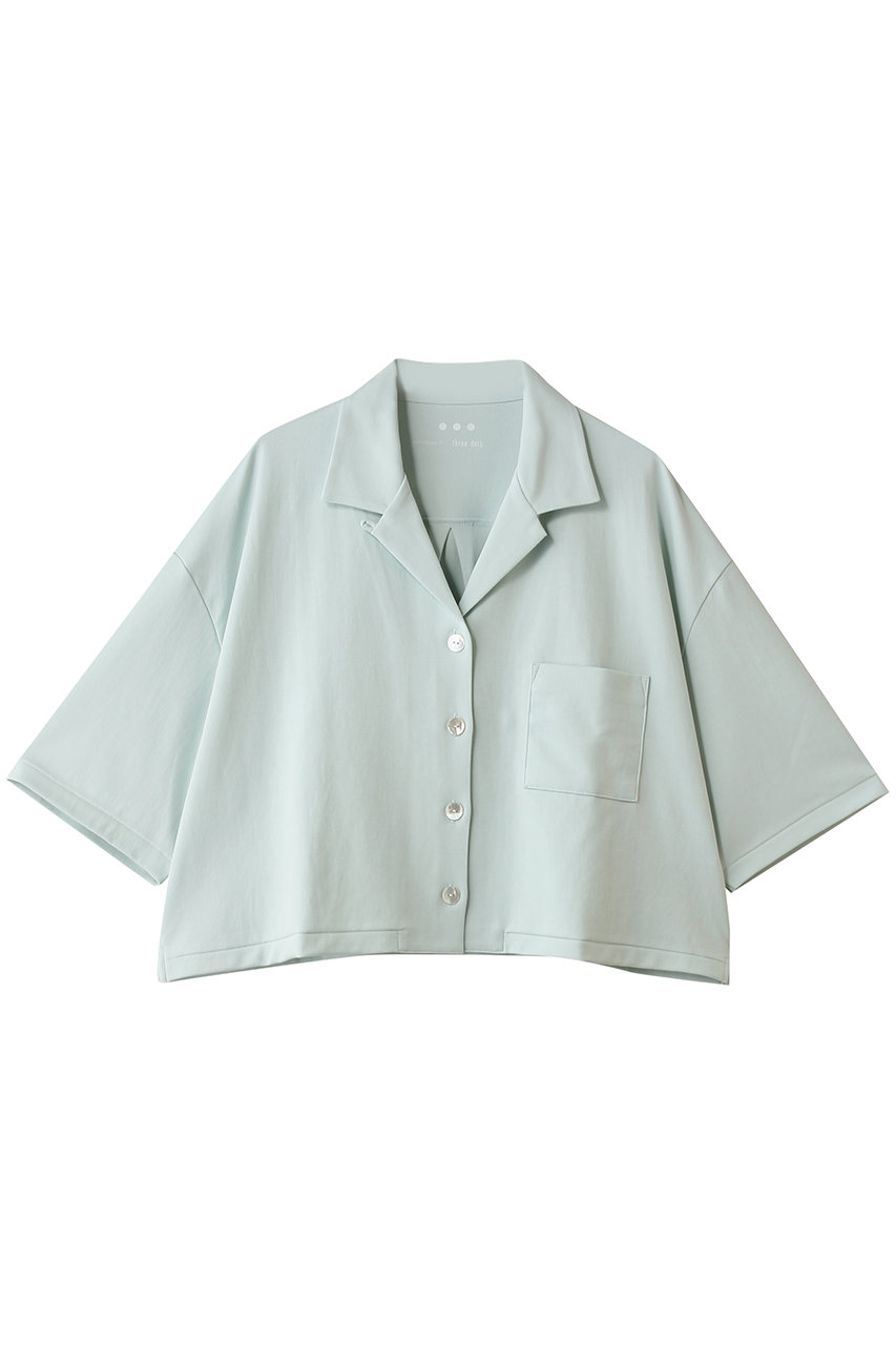 スリードッツ/three dotsのダブルニットスーピマ クロップドシャツ(ペールミント/DS7002Y)