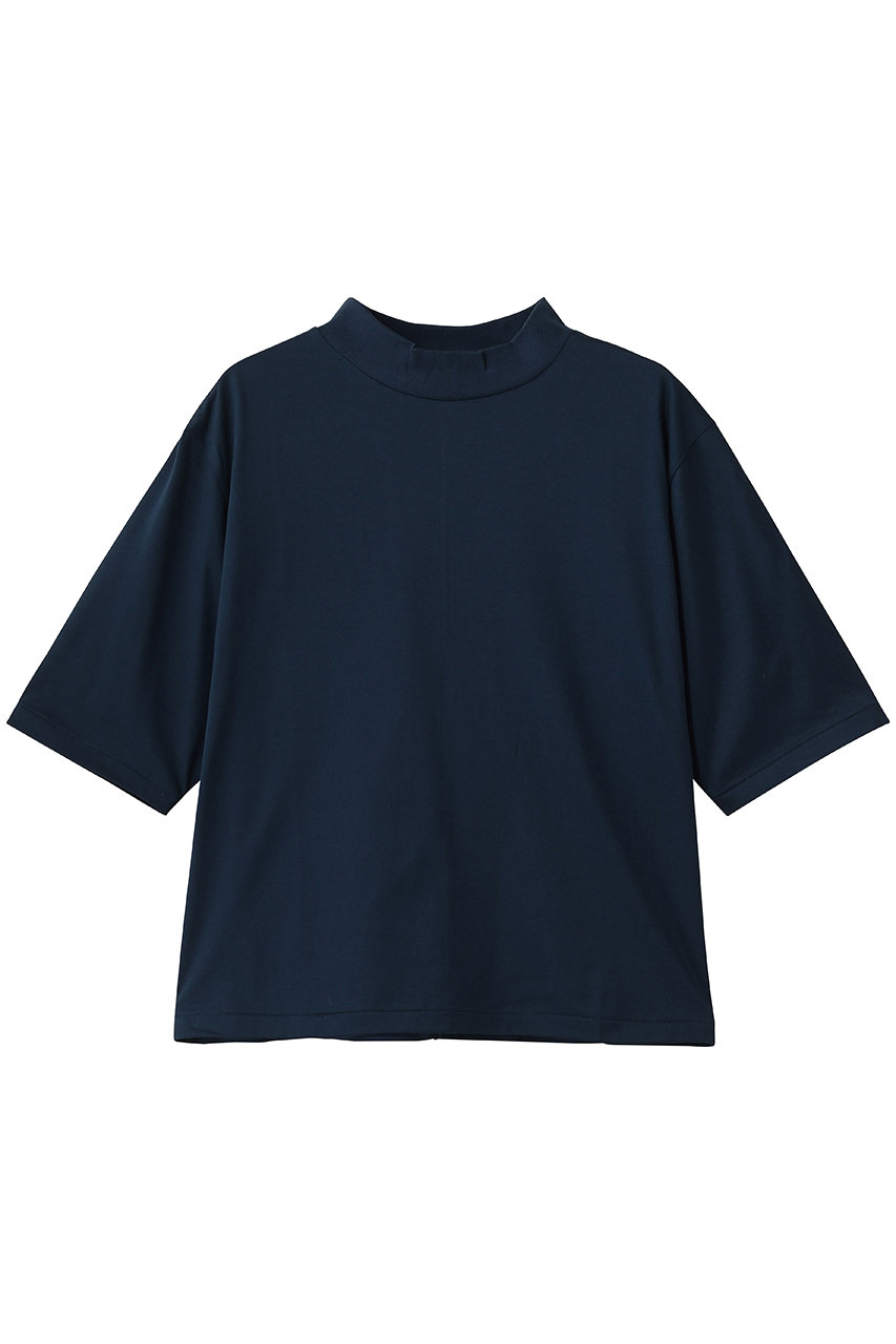 スリードッツ/three dotsのスビン28 ジャージー モックネックTシャツ(ミッドナイトブルー/VU1003Y)