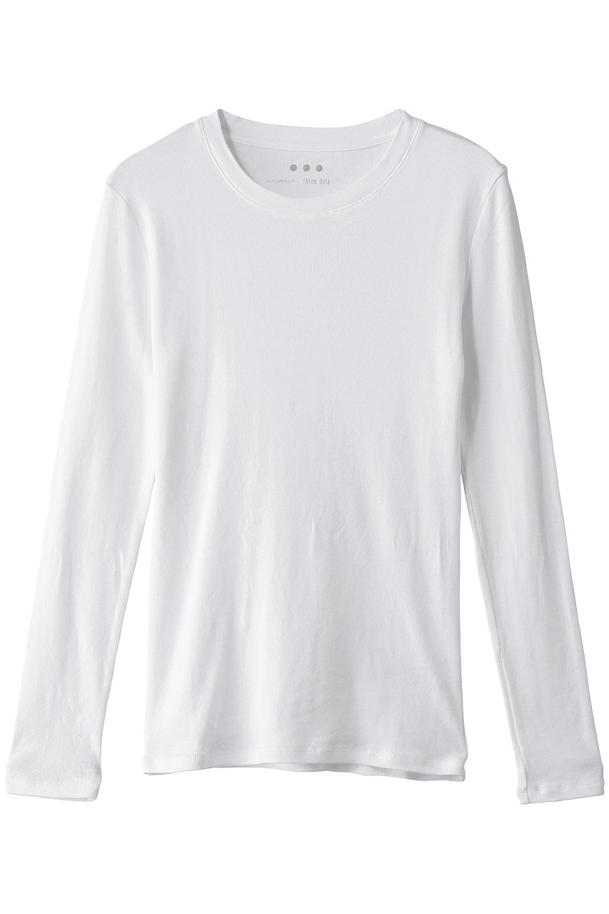 three dots ファンデーションコットン長袖Tシャツ (ホワイト, M) スリードッツ ELLE SHOP