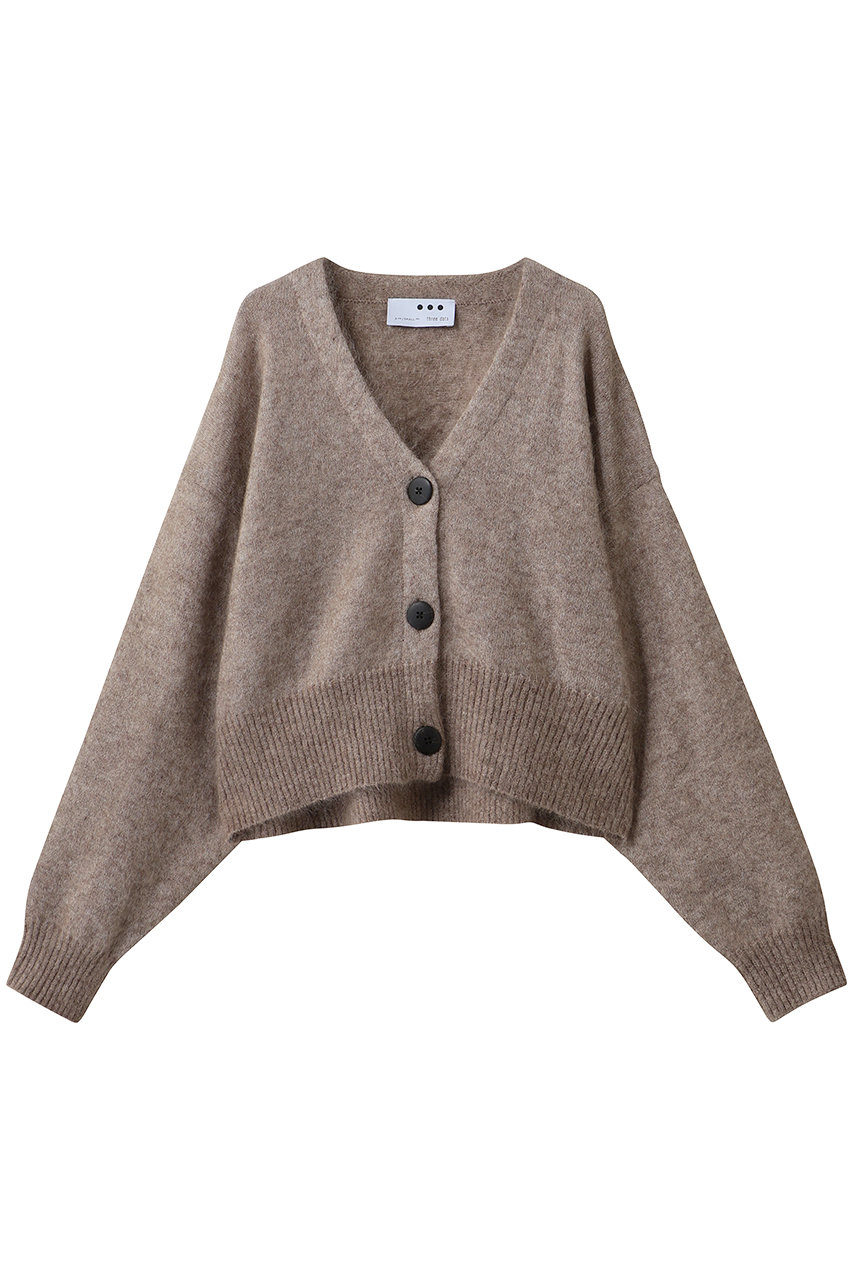 three dots ブラッシュドモヘヤ カーディガン (グレーベージュ, S) スリードッツ ELLE SHOP