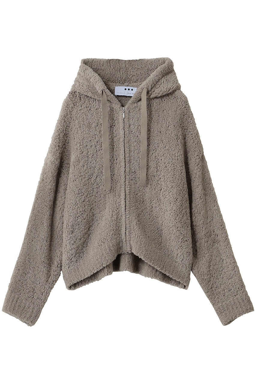 three dots パフィウール ジップアップフーディ (グレーベージュ, S) スリードッツ ELLE SHOP