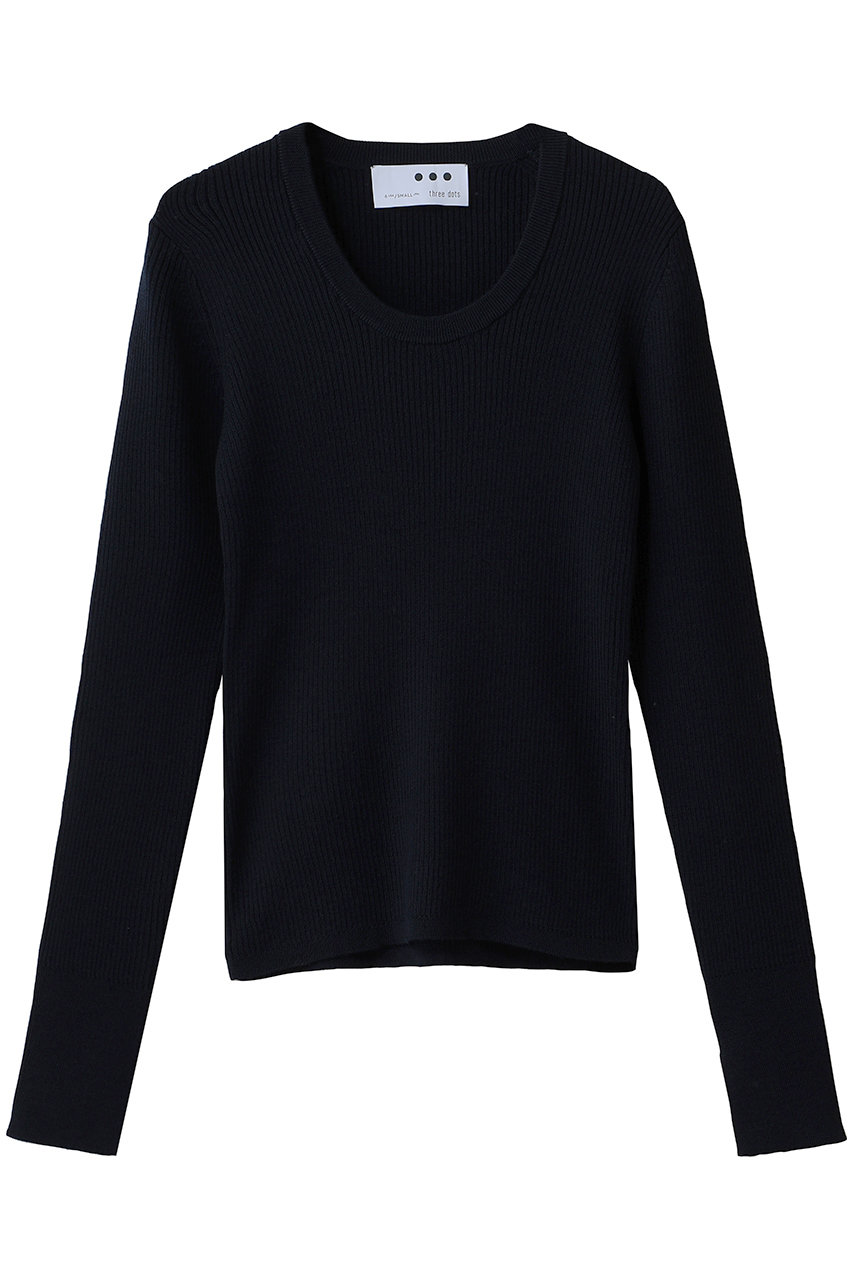 three dots Mercerized ウールジェシカ (ネイビー, S) スリードッツ ELLE SHOP