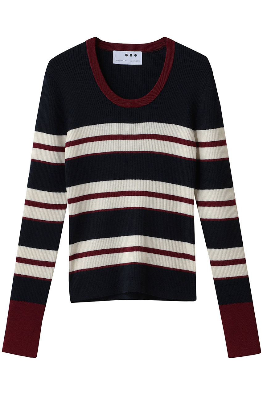 three dots Mercerized ウールジェシカ (ネイビーマルチ, S) スリードッツ ELLE SHOP