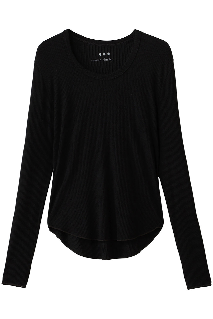 three dots シルクカシミヤ ロングスリーブ ジェシカ (ブラック, M) スリードッツ ELLE SHOP