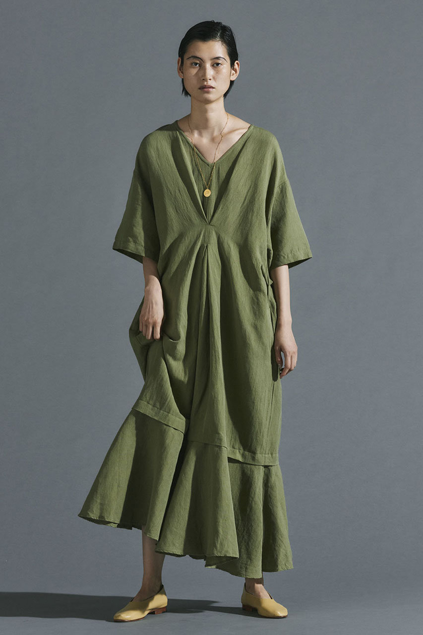 Normment ノーメント リネンコットンタックドレス カーキ の通販 Elleshop エル ショップ