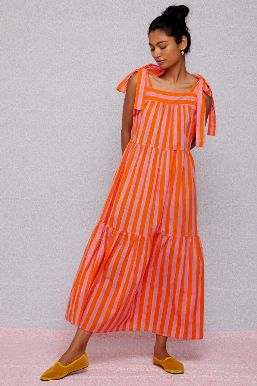 WINSLOW DRESS THICK STRIPE リボンショルダーワンピース