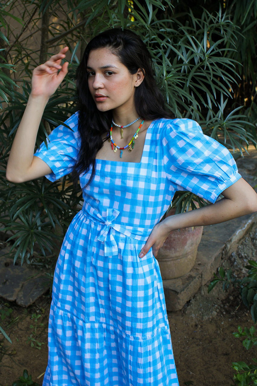 DIVYA DRESS GINGHAM フリルティアードワンピース