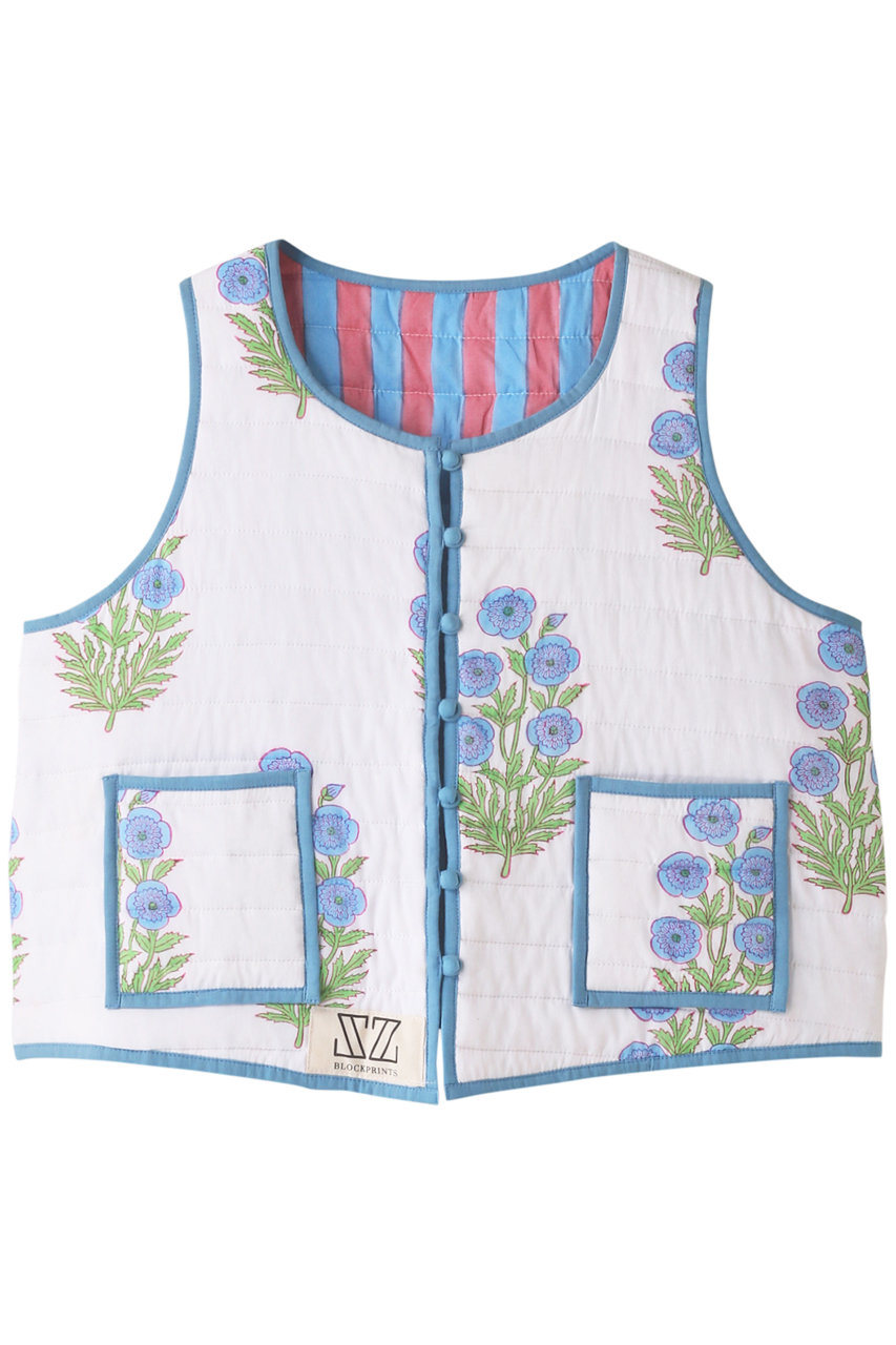  SZ Blockprints 【ELLESHOP限定】QUILTED VEST POPPY キルティングベスト (ブルー S) エスゼット ブロックプリント ELLE SHOP