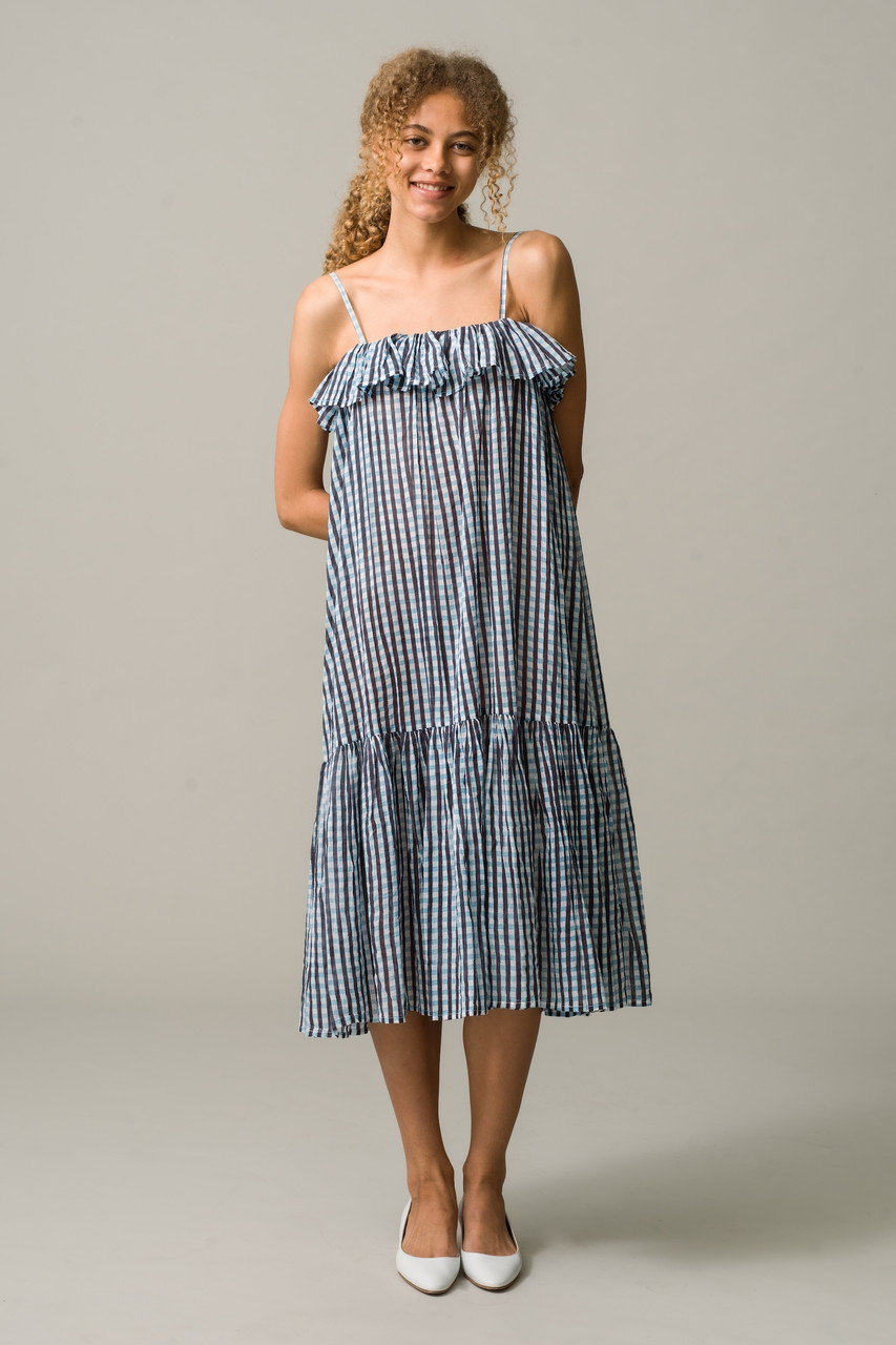 SZ Blockprints(エスゼット ブロックプリント)｜CICI DRESS SMALL GINGHAM ティアードキャミワンピース/ネイビー  の通販｜ELLESHOP・(エル・ショップ)