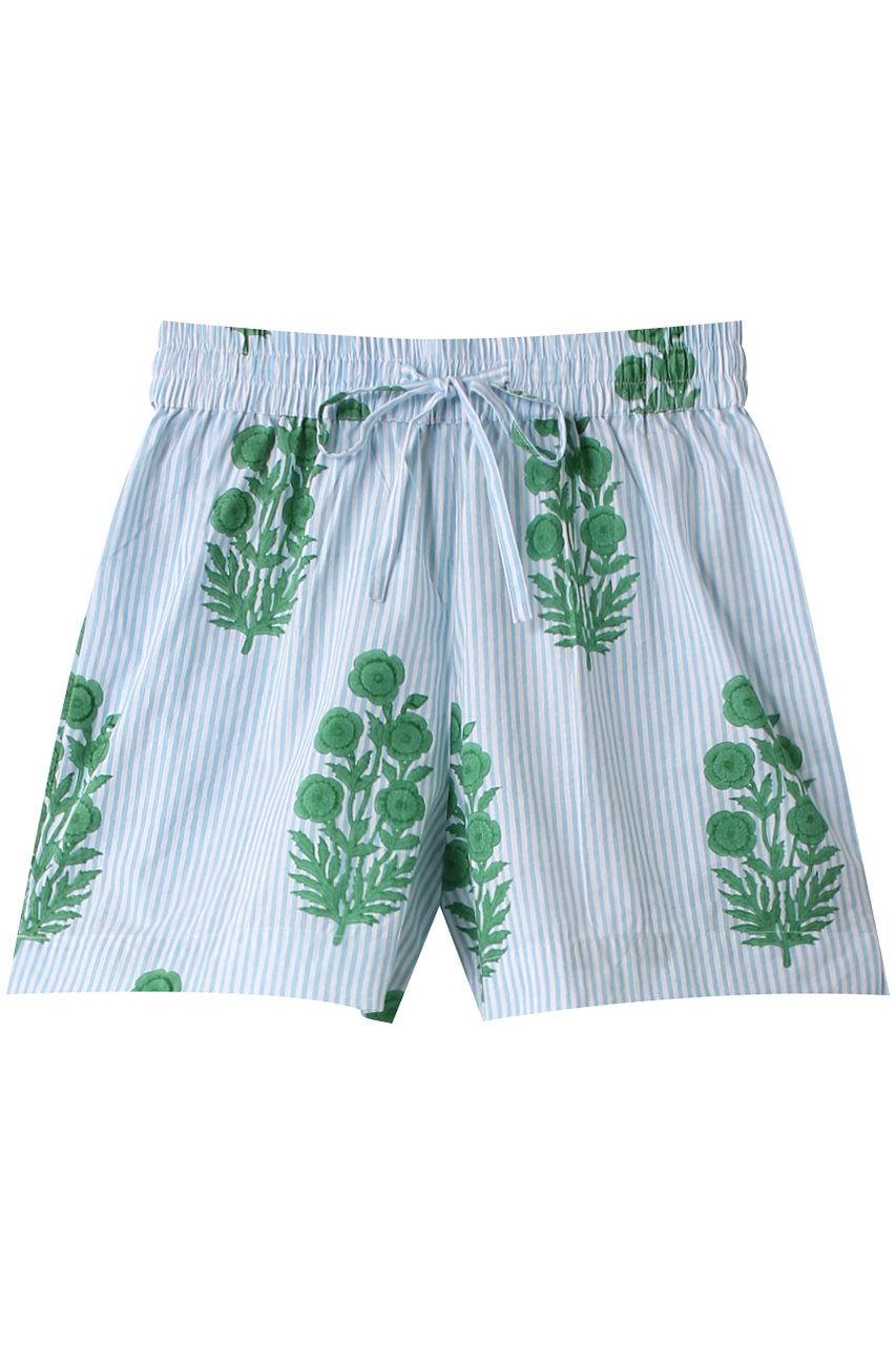 エスゼット ブロックプリント/SZ BlockprintsのDRAWSTRING SHORTS POPPY ON THIN STRIPE ドロストショートパンツ(ブルー/4010600136)