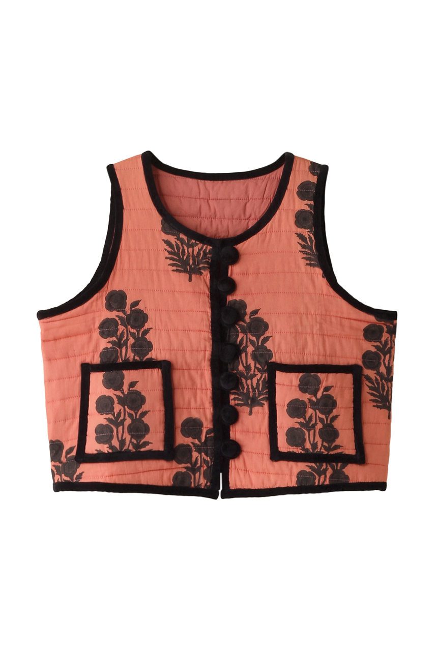 エスゼット ブロックプリント/SZ BlockprintsのQUILTED VEST POPPY ベルベットトリム キルティングベスト(ダークピンク/4010400062)