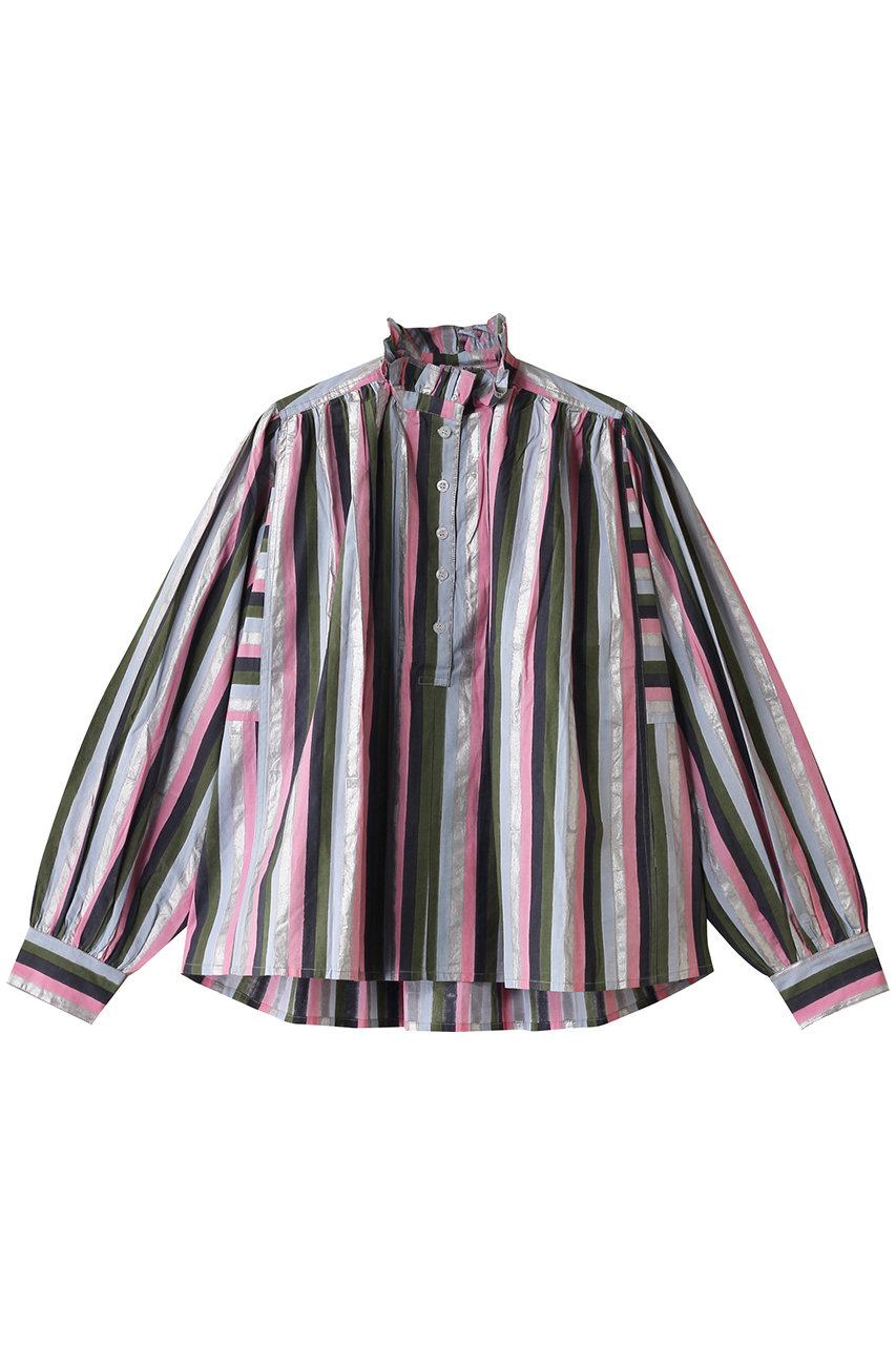 エスゼット ブロックプリント/SZ BlockprintsのKALI TOP MULTI STRIPE フリルスタンドカラーシャツ(マルチ/4110700018)