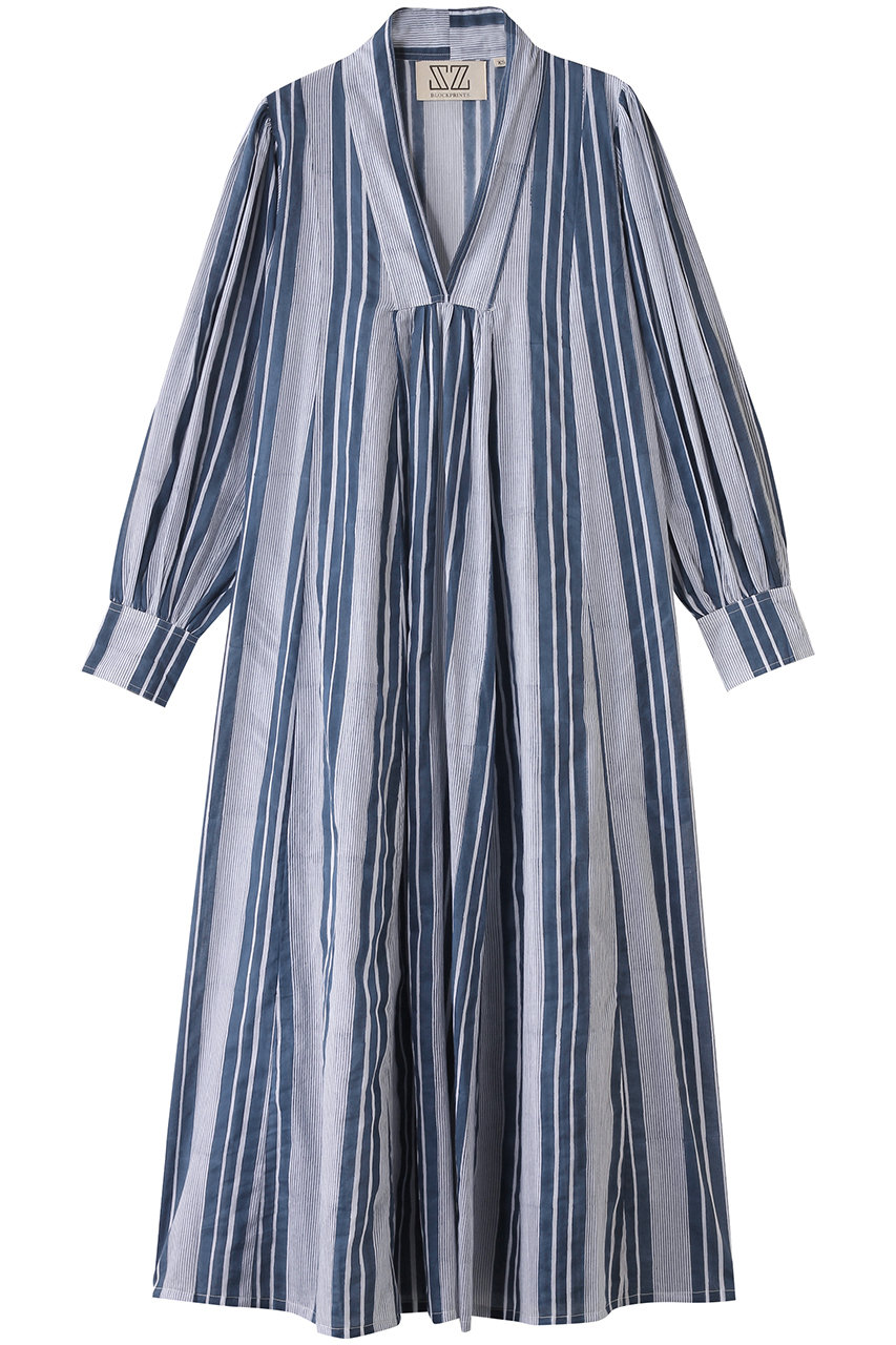SZ Blockprints LEO DRESS SEASIDE STRIPE Vネックワンピース (インディゴ, S) エスゼット ブロックプリント ELLE SHOP SZ Blockprints LEO DRESS SEASIDE STRIPE Vネックワンピース (インディゴ, S) エスゼット ブロックプリント ELLE SHOP