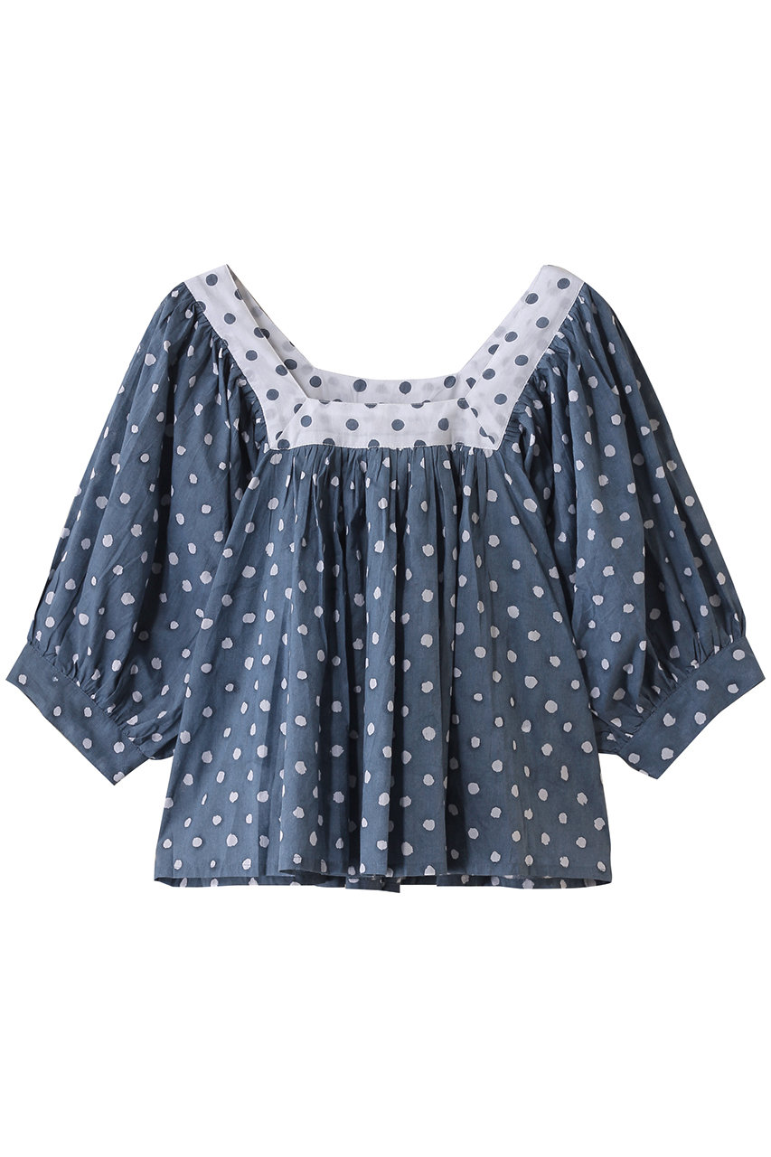 SZ Blockprints VITI TOP POLKA DOT スクエアネックブラウス (ネイビー, M) エスゼット ブロックプリント ELLE SHOP SZ Blockprints VITI TOP POLKA DOT スクエアネックブラウス (ネイビー, M) エスゼット ブロックプリント ELLE SHOP