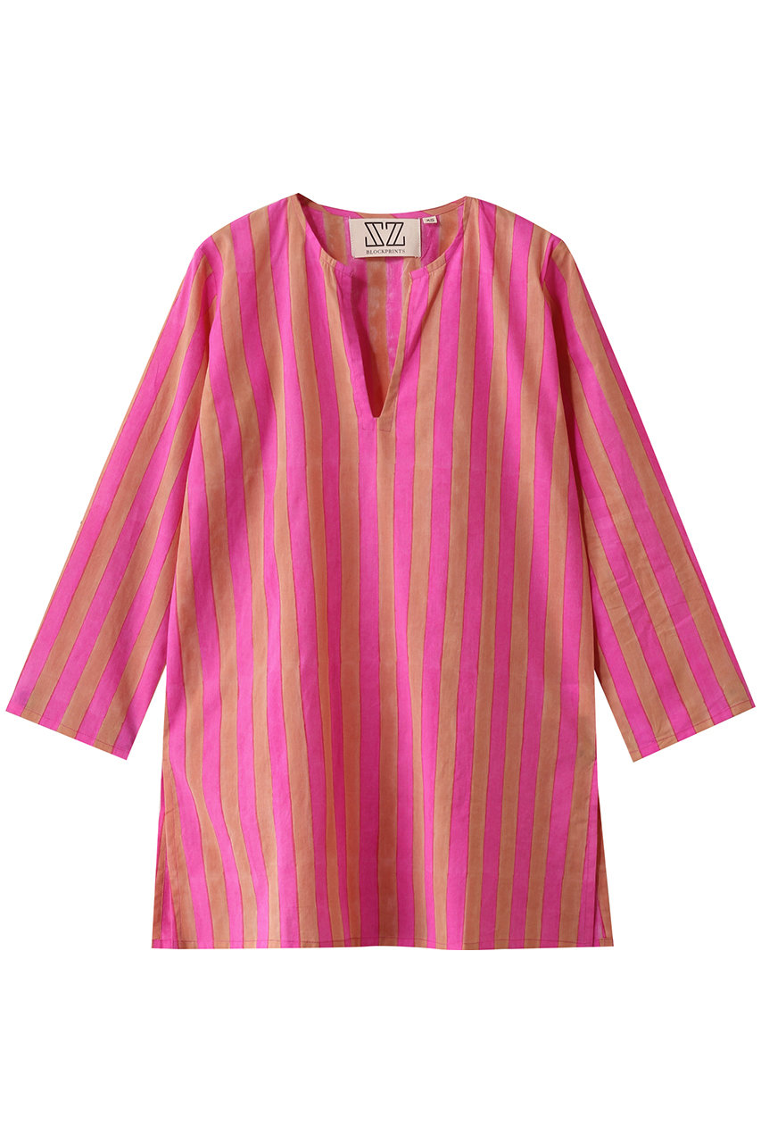 SZ Blockprints PRIMAVERA TUNIE THICK STRIPE スキッパーチュニックブラウス (ピンク, S) エスゼット ブロックプリント ELLE SHOP SZ Blockprints PRIMAVERA TUNIE THICK STRIPE スキッパーチュニックブラウス (ピンク, S) エスゼット ブロックプリント ELLE SHOP