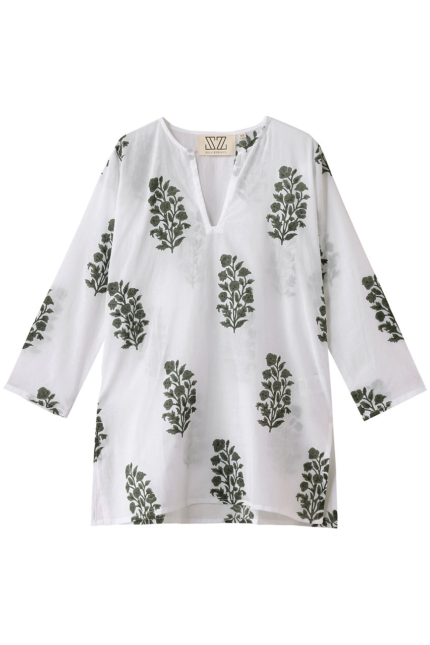 SZ Blockprints PRIMAVERA TUNIE ANEEZA スキッパーチュニックブラウス (ホワイト, S) エスゼット ブロックプリント ELLE SHOP SZ Blockprints PRIMAVERA TUNIE ANEEZA スキッパーチュニックブラウス (ホワイト, S) エスゼット ブロックプリント ELLE SHOP